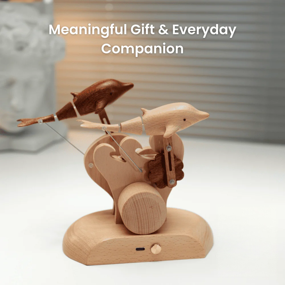 MeanfunLover Handcrafted Wooden Dolphin Automaton Original Handmade Wood Carving Vintage Art Ornament Living Room Desktop Decoration Home Interior Decor