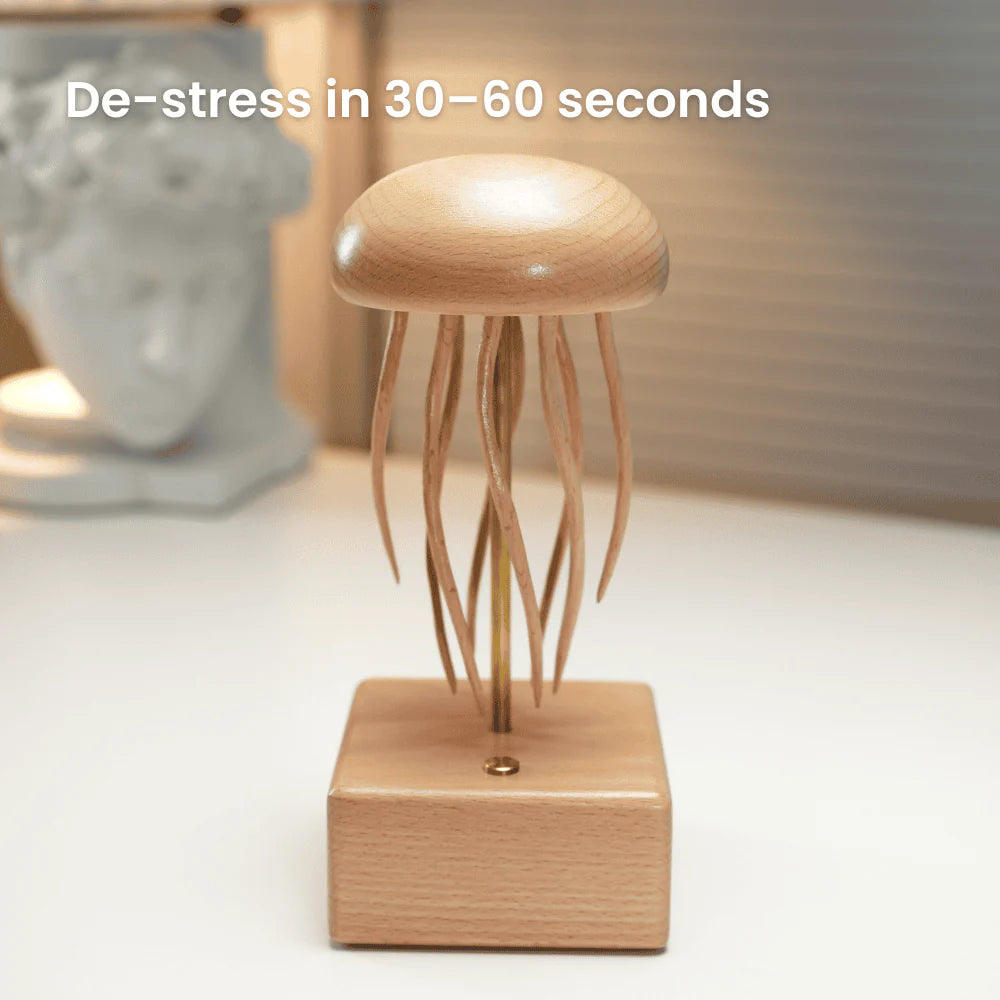 MeanfunLover Handcrafted Wooden Jellyfish Automaton Original Handmade Wood Carving Vintage Art Ornament Living Room Desktop Decoration Home Interior Decor