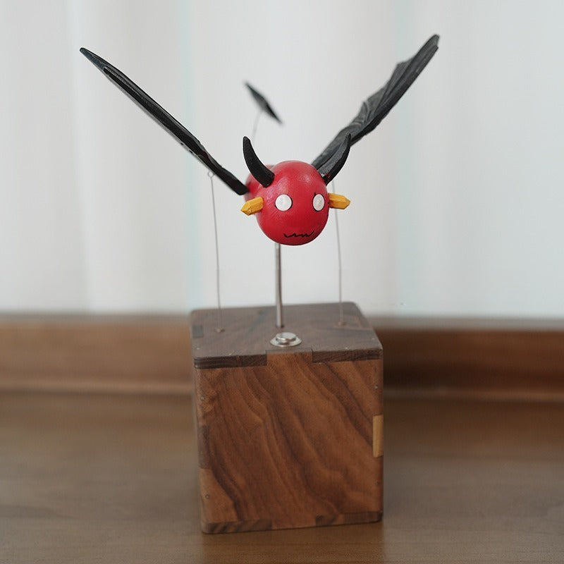 MeanfunLover Handcrafted Wooden Bat Automaton Original Handmade Wood Carving Vintage Art Ornament Living Room Desktop Decoration Home Interior Decor