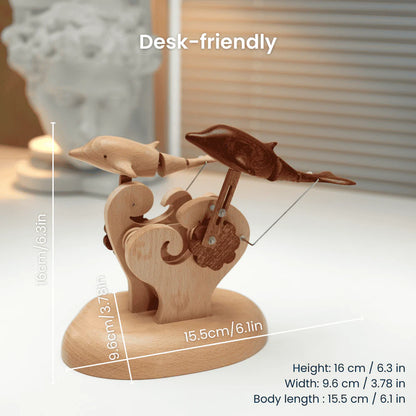 MeanfunLover Handcrafted Wooden Dolphin Automaton Original Handmade Wood Carving Vintage Art Ornament Living Room Desktop Decoration Home Interior Decor