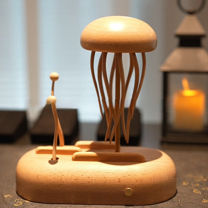 MeanfunLover Handcrafted Wooden Jellyfish Automaton(Big) Original Handmade Wood Carving Vintage Art Ornament Living Room Desktop Decoration Home Interior Decor