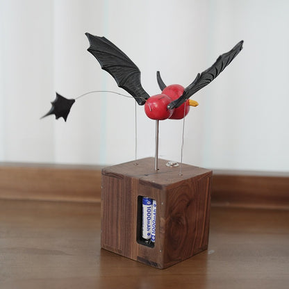 MeanfunLover Handcrafted Wooden Bat Automaton Original Handmade Wood Carving Vintage Art Ornament Living Room Desktop Decoration Home Interior Decor