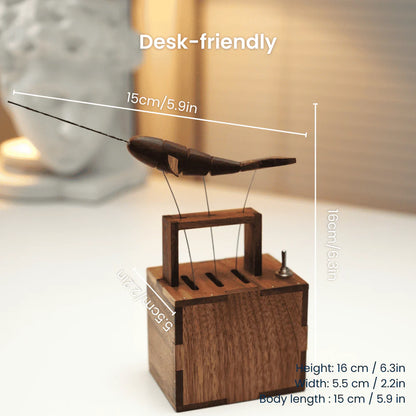 MeanfunLover Handcrafted Walnut Whale Automaton Original Handmade Wood Carving Vintage Art Ornament Living Room Desktop Decoration Home Interior Decor