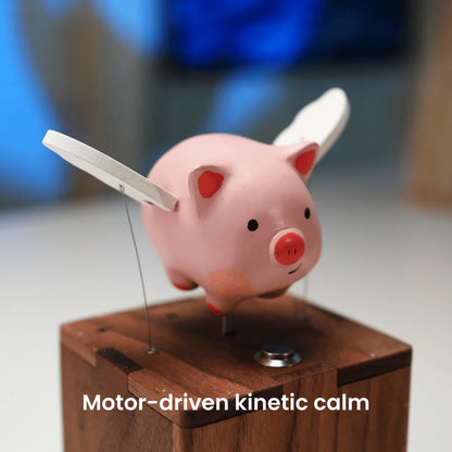 MeanfunLover Handcrafted Wooden Angel Pig Automaton Original Handmade Wood Carving Vintage Art Ornament Living Room Desktop Decoration Home Interior Decor