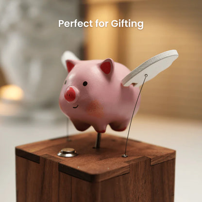 MeanfunLover Handcrafted Wooden Angel Pig Automaton Original Handmade Wood Carving Vintage Art Ornament Living Room Desktop Decoration Home Interior Decor