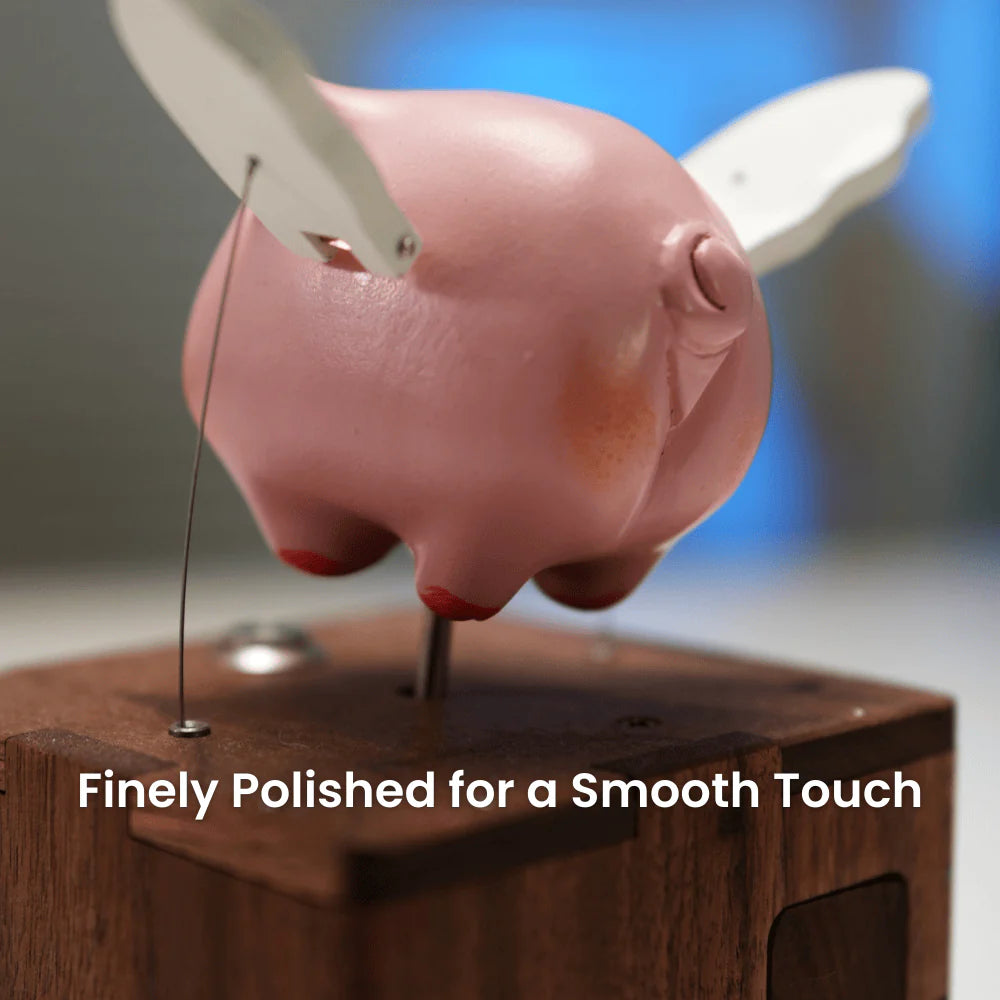 MeanfunLover Handcrafted Wooden Angel Pig Automaton Original Handmade Wood Carving Vintage Art Ornament Living Room Desktop Decoration Home Interior Decor