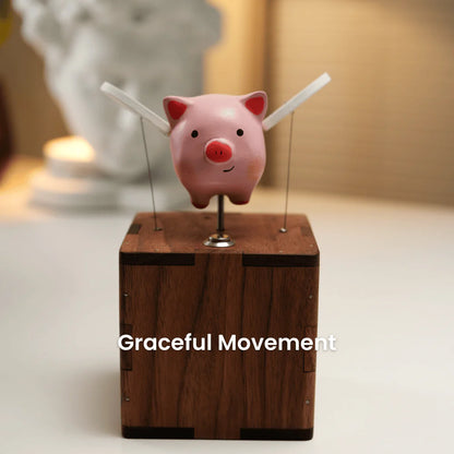 MeanfunLover Handcrafted Wooden Angel Pig Automaton Original Handmade Wood Carving Vintage Art Ornament Living Room Desktop Decoration Home Interior Decor