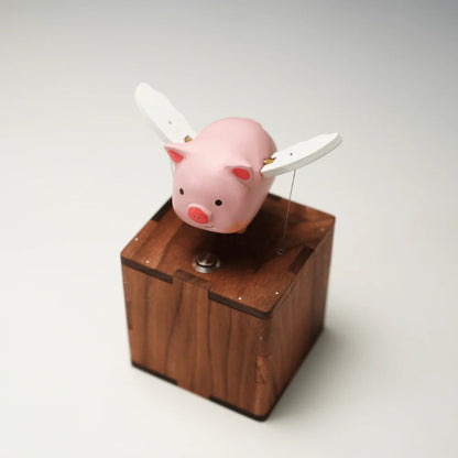 MeanfunLover Handcrafted Wooden Angel Pig Automaton Original Handmade Wood Carving Vintage Art Ornament Living Room Desktop Decoration Home Interior Decor