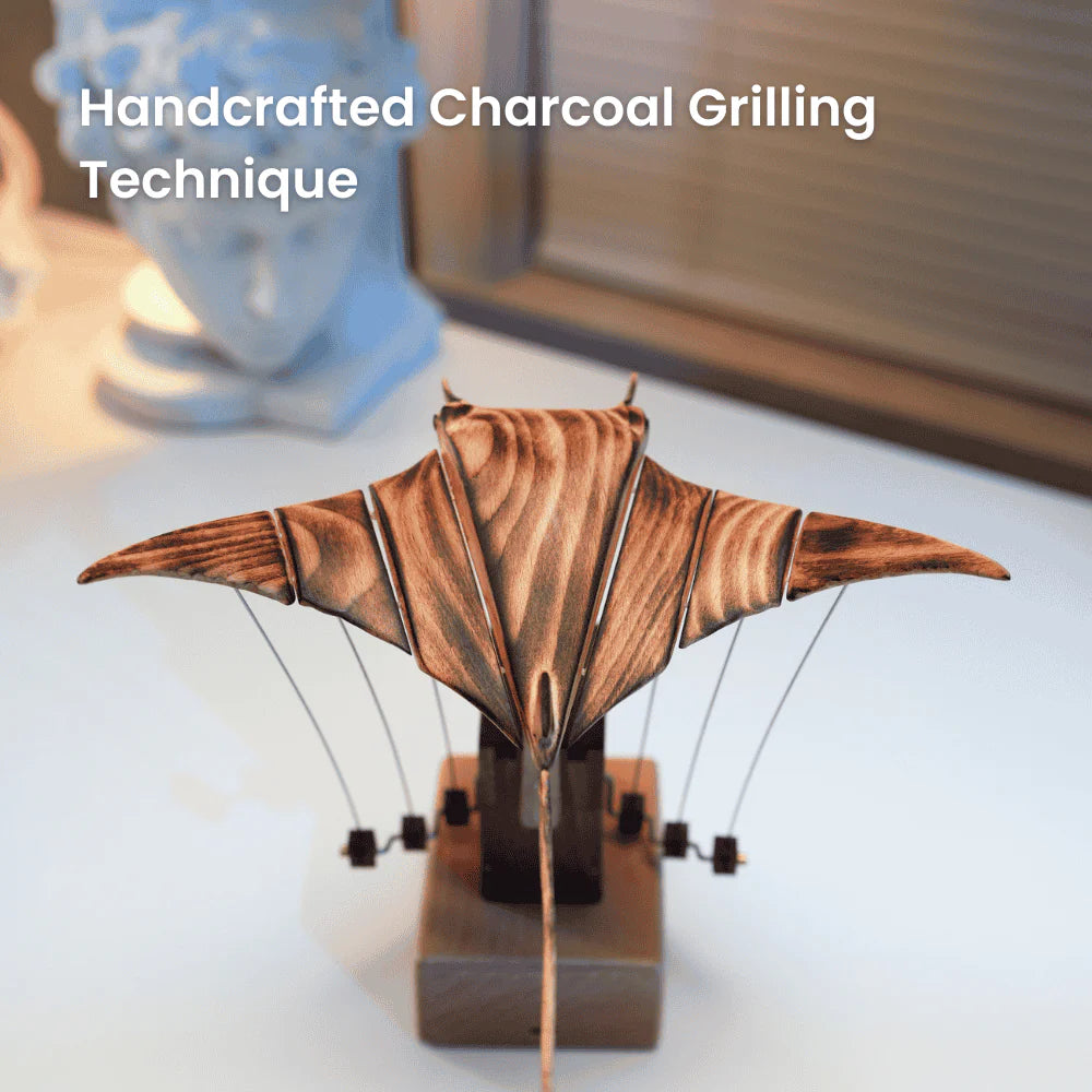 MeanfunLover Handcrafted Wooden Manta Ray Automaton Original Handmade Wood Carving Vintage Art Ornament Living Room Desktop Decoration