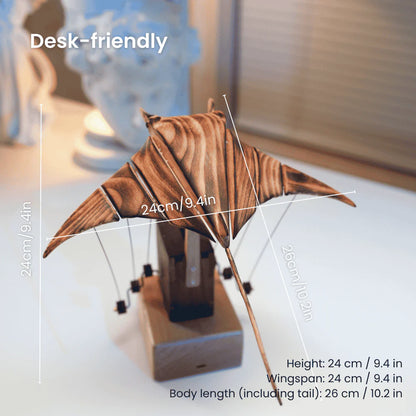 MeanfunLover Handcrafted Wooden Manta Ray Automaton Original Handmade Wood Carving Vintage Art Ornament Living Room Desktop Decoration