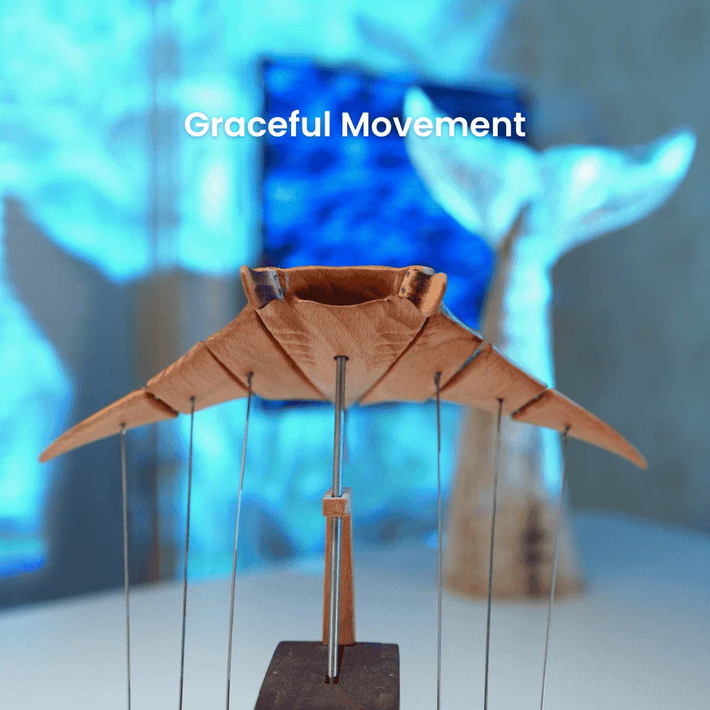 MeanfunLover Handcrafted Wooden Manta Ray Automaton Original Handmade Wood Carving Vintage Art Ornament Living Room Desktop Decoration