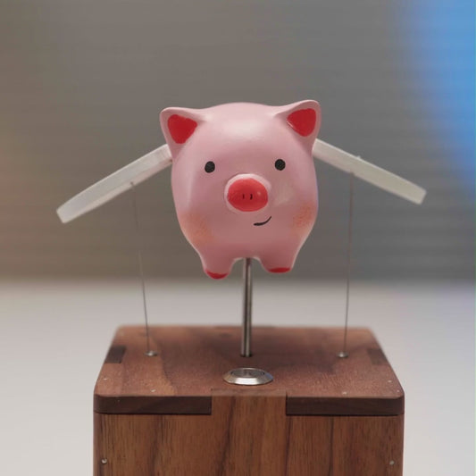 MeanfunLover Handcrafted Wooden Angel Pig Automaton