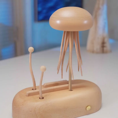 MeanfunLover Handcrafted Wooden Jellyfish Automaton(Big) Original Handmade Wood Carving Vintage Art Ornament Living Room Desktop Decoration Home Interior Decor